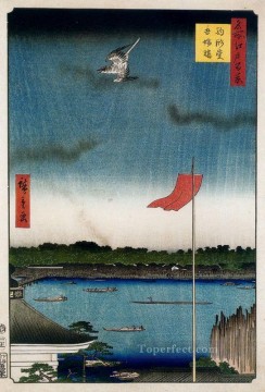 Sala Komokata y puente Azuma 1857 Utagawa Hiroshige Ukiyoe Pinturas al óleo